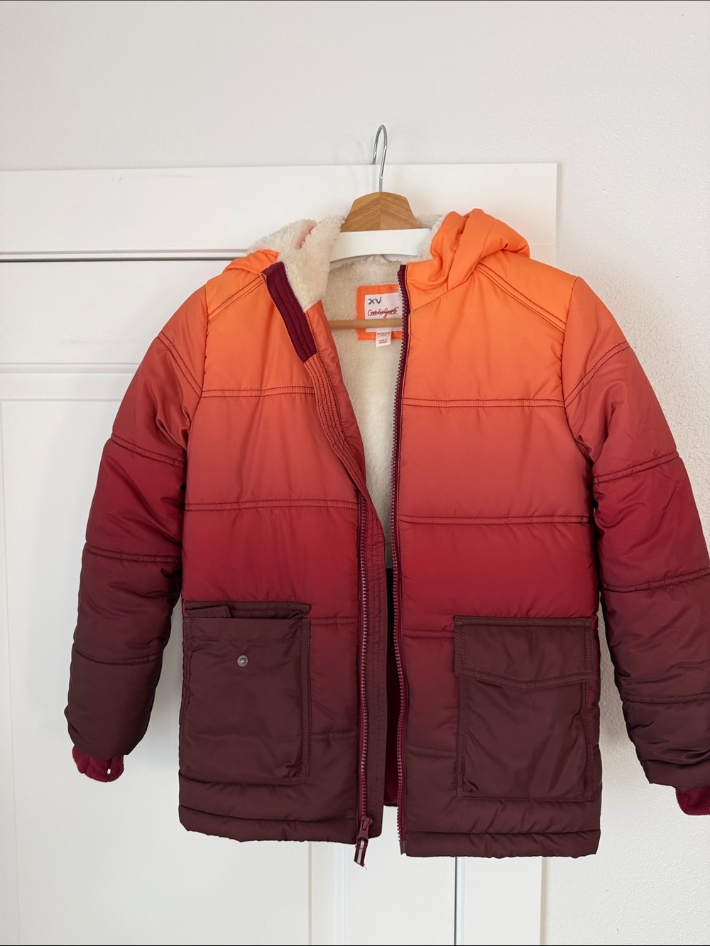 Cat & Jack Orange to Burgundy Ombre Puffer Coat